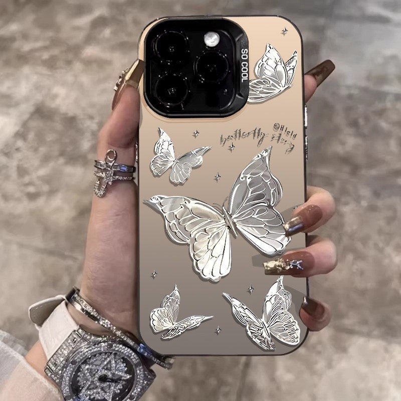 จัดส่งทันที เคสไอโฟน11 12 13 14 15 Pro Max กันกระแทกผีเสื้อสีเงินสวยงาม Case For iPhone 13PM,15PM,14PM,XR,XS,7+ 8P