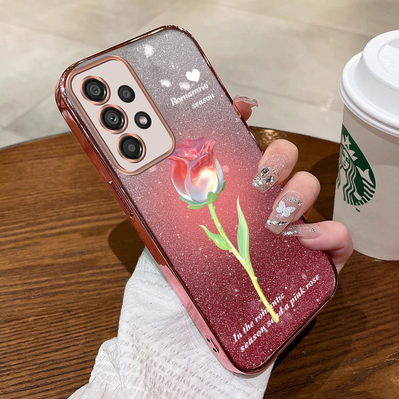 เคส ปลอก Samsung A13 Samsung A32 4G Samsung A32 5G Samsung A72เคสโทรศัพท์ดอกไม้เงาขอบทองนุ่มฝาครอบดูดซับแรงกระแทกฝาครอบป้องกัน sfydmgh