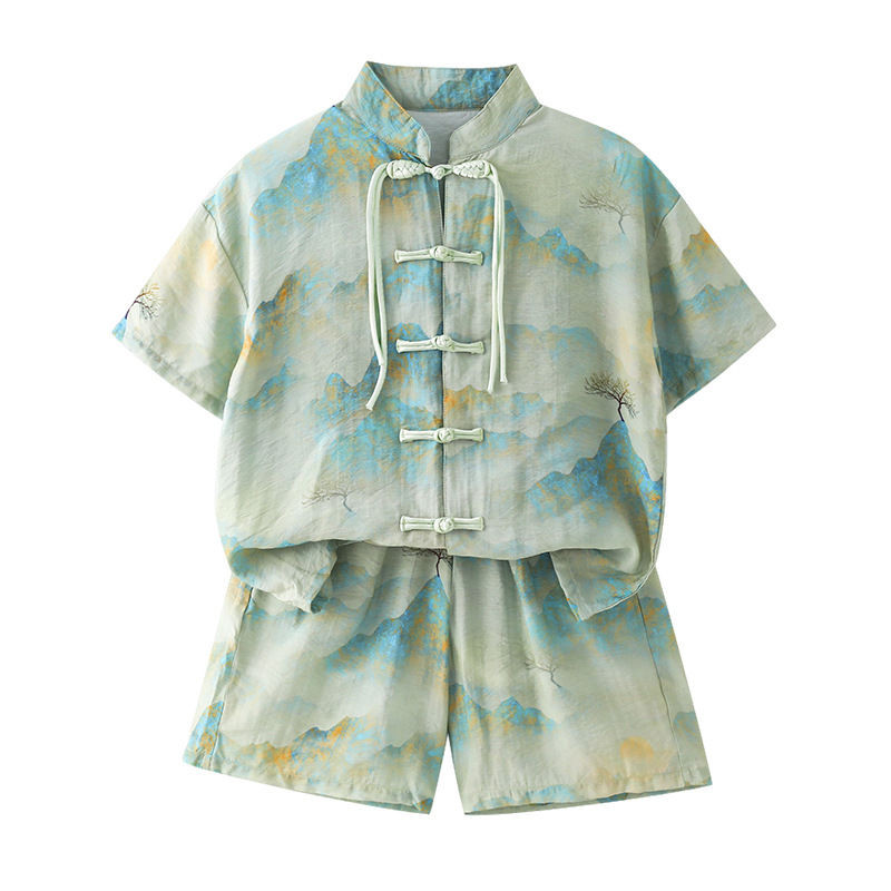 เด็กชายฮันเสื้อผ้าสูทเด็กชายรสสูทสไตล์จีนชุดสองชิ้นเด็กบางสไตล์ - รูปที่ 3