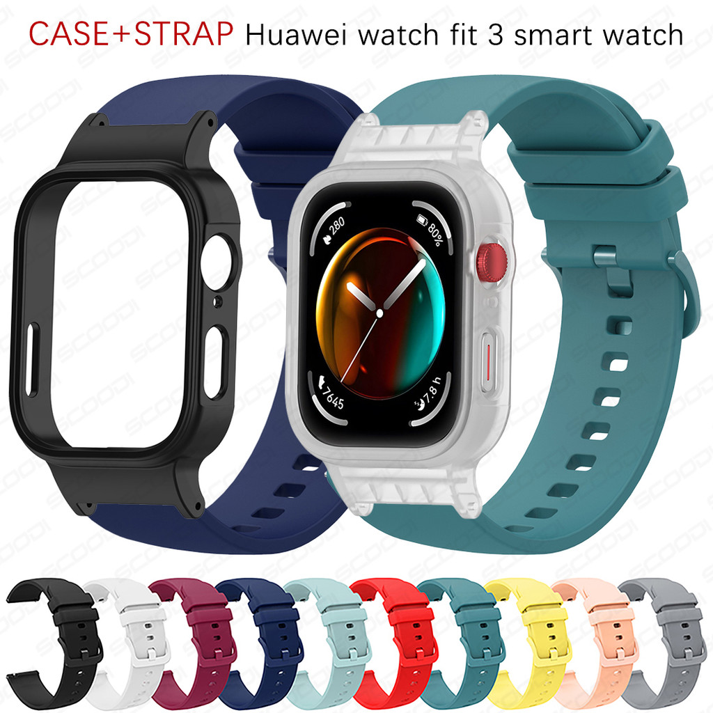สายนาฬิกาซิลิโคน+เคสสําหรับ Huawei watch fit 3 สายรัดข้อมือสร้อยข้อมือ Replacement band