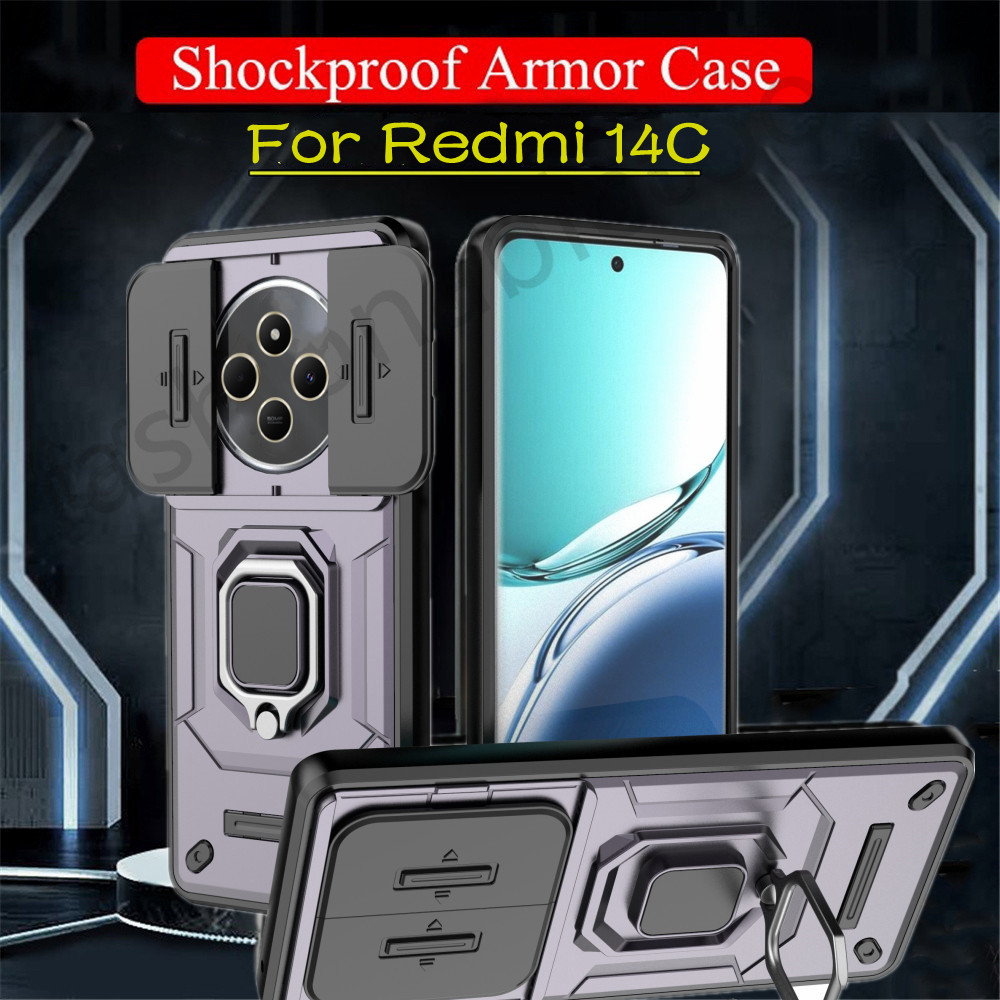 ปลอกสําหรับredmi 14C 13C 14 C 13 C Redmi14C Redmi13C 4G 5Gกันกระแทกเคสโทรศัพท์เกราะแหวนวงเล็บStent Pushกล้องเลนส์ป้องกันปกหลัง
