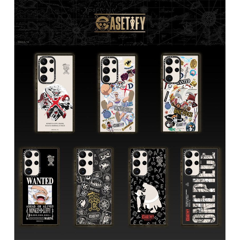Casetify X One Piece 25th Samsung Series Case แม่เหล็กดูด Black Edge Clear Samsung Galaxy S22 23 24 Ultra Plus Impact Hard Clear อะคริลิคด้านหลัง
