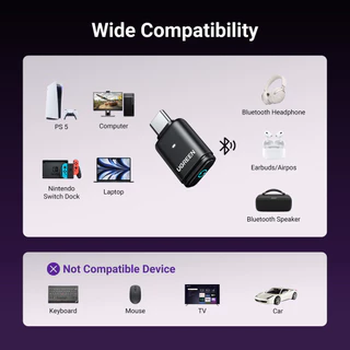 Ugreen USB C Bluetooth 5.3 เครื่องส่งสัญญาณ aptX SBC aptX AD HD Dongle Adapter สําหรับแล็ปท็อป PS5