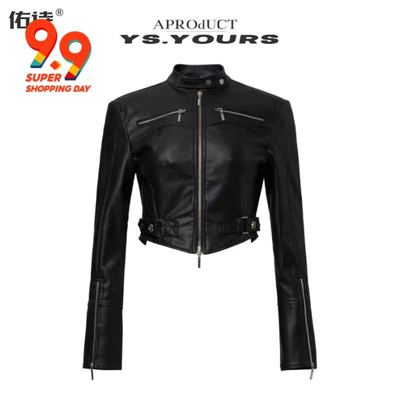 สาวฮอตสไตล์อเมริกัน สุดเท่ pu เสื้อโค้ทโค้ท คอลเลคชั่นใหม่ประจําฤดูใบไม้ร่วง ออกแบบใหม่ด้วยเสื้อแจ็กเก็ตตัวสั้น