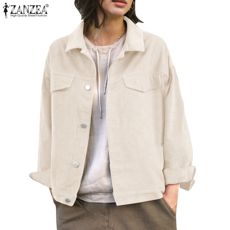ZANZEA ซานเซีย ผู้หญิงวินเทจเสื้อลําลองคอปกแขนยาวสีทึบเสื้อ