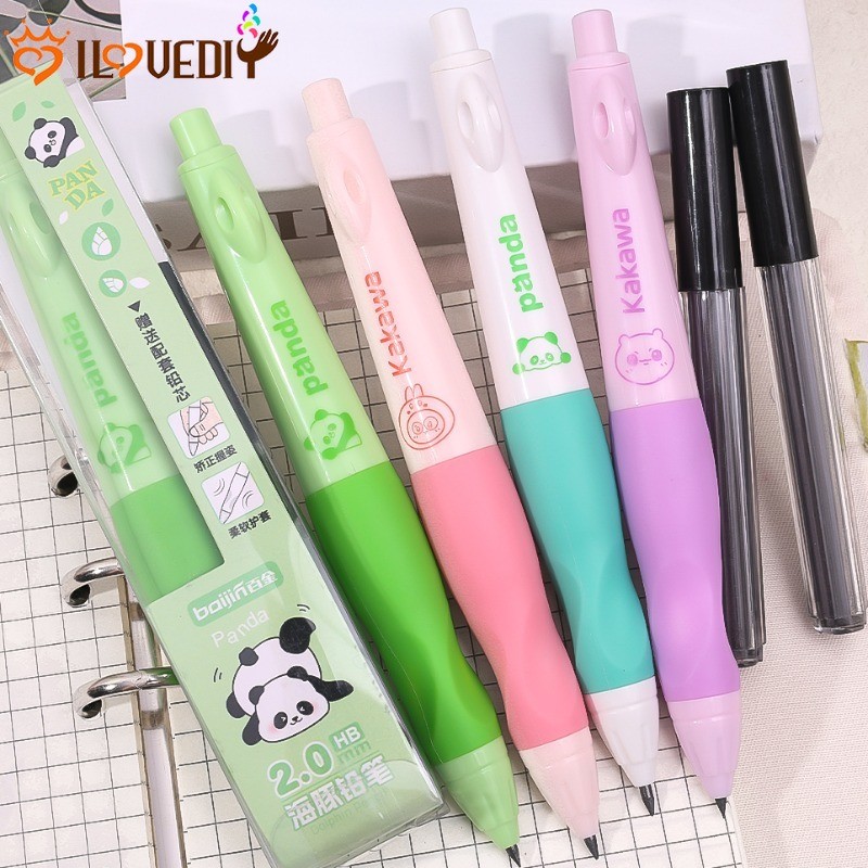 [ ที่โดดเด่น ] ดินสอแก้ไขท่าทางจับ 2.0 มม. - เครื่องเขียนนักเรียน - การ์ตูน, สีสันสดใส - เขียนดินสออัตโนมัติพร้อมกบเหลา - ดินสอวาดภาพแพนด้า - อุปกรณ์สํานักงานของโรงเรียน