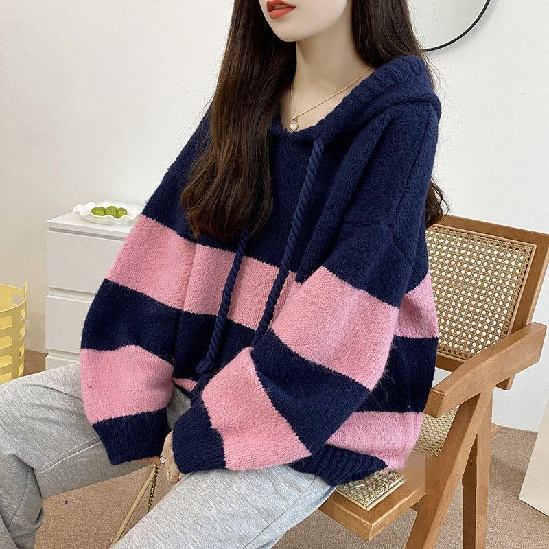 ❤น่ารัก น่ารัก อินเทรนด์❤ส-3เอ็กแอล เสื้อกันหนาวถักด้านบนขนาดใหญ่สไตล์ขี้เกียจคลุมด้วยผ้าด้านบนเสื้อกันหนาวเสื้อสวมหัวผู้หญิงฤดูใบไม้ร่วงฤดูหนาว2024เวอร์ชั่นเกาหลีหลวมคลุมด้วยผ้าด้านบนลายเสื้อออก