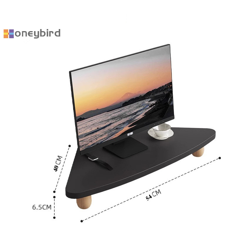 Honeybird 90 องศาสามเหลี่ยมที่วางจอคอมพิวเตอร์ PC ชั้นวางหน้าจอเดสก์ท็อปขาตั้งจอแสดงผลโต๊ะจัดเก็บ Nice