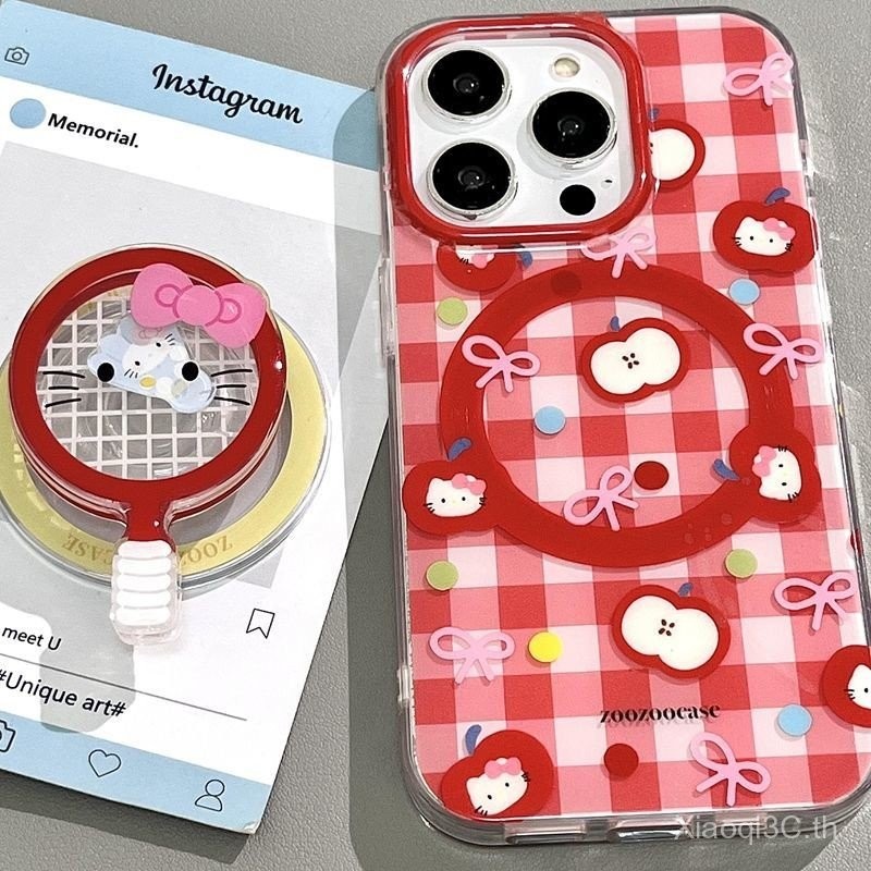 เคสโทรศัพท์สำหรับ iPhone 7 8 x XS XR xsmax 11 12 13 14 15 16 Pro Max PLUS ลายสก็อตสีแดง ktcat ตัวยึดแม่เหล็กแบบหุ้มทั้งเครื่องกันกระแทกเคสนิ่มเคสป้องกันเคสแม่เหล็ก nj1m