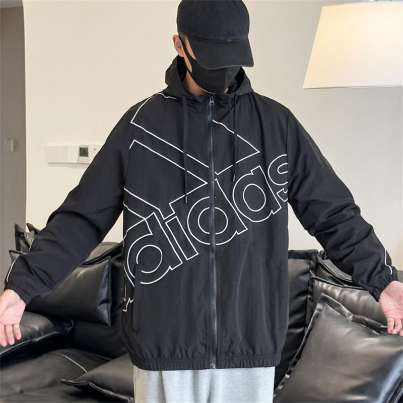 ปักโลโก้ Adidas Original Big Logo Windbreaker Bomber Jacket Hooded Windbreaker Unisex Windbreaker