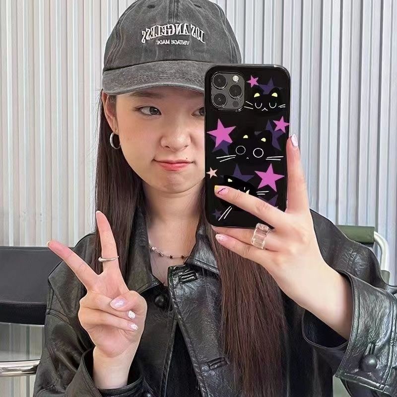 Ins สีดําGlossy Soft Case Anti-Fallเคสโทรศัพท์สําหรับiPhone 16 Promax 15 Promax 12 13 Mini 14plus 11 Pro Max X XS XR XS Max 7 8 plus Se2020
