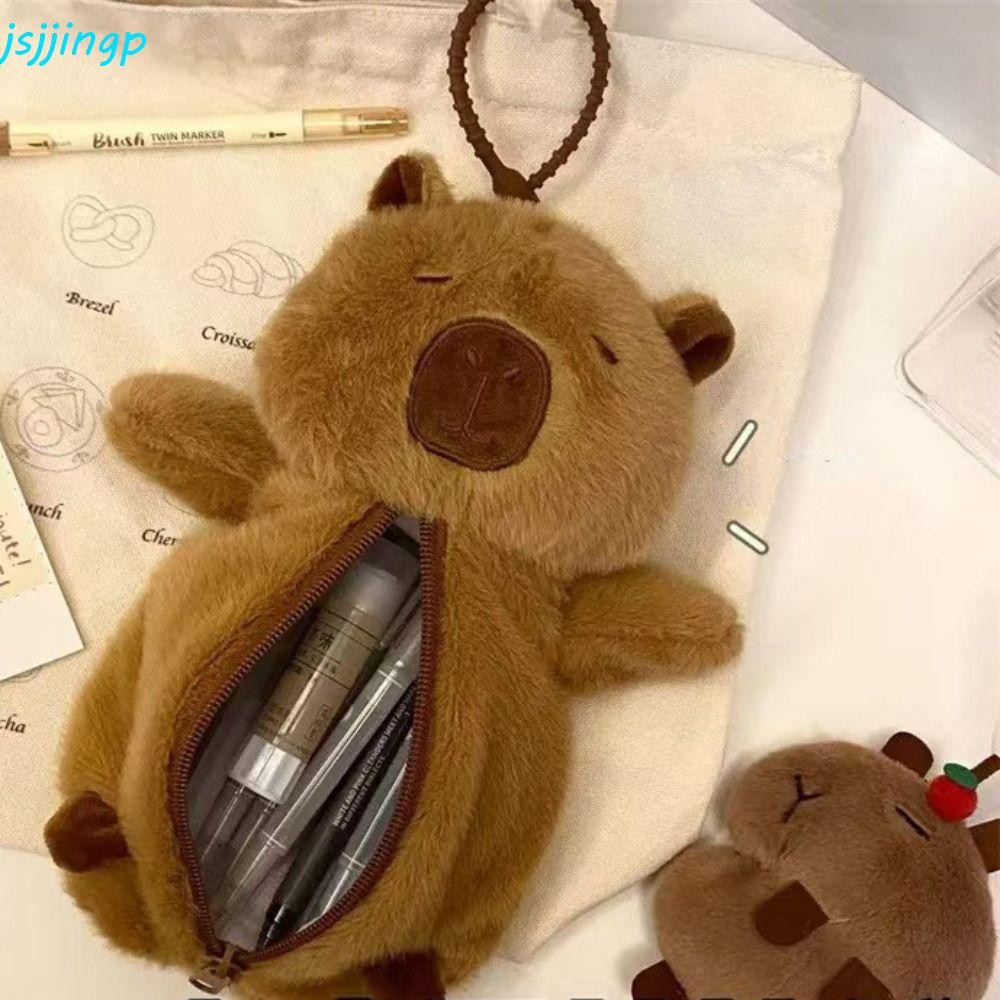 Jsjjingp การ์ตูน Capybara ตุ๊กตา, ตุ๊กตาสัตว์ซิป Capybara Plush กระเป๋าปากกา, นักเรียนเขียนเครื่องมือสัตว์น่ารัก Soft Capibara Plush กระเป๋าดินสอโรงเรียน