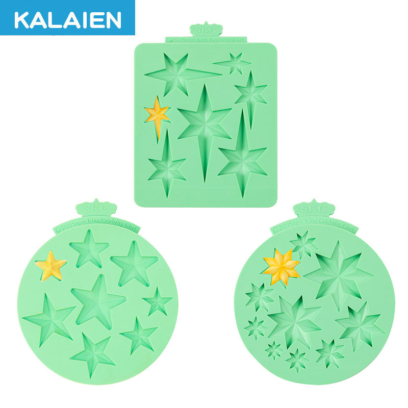 Star Shape ซิลิโคนคุกกี้ช็อกโกแลตแม่พิมพ์ Fondant Mould 3 Patter ดาวสําหรับเค้กตกแต่งเครื่องมือ DIY Sugarcraft,Clay,Fondant Gumpaste ทํา Non Stick Easy Release ซิลิโคน Mould