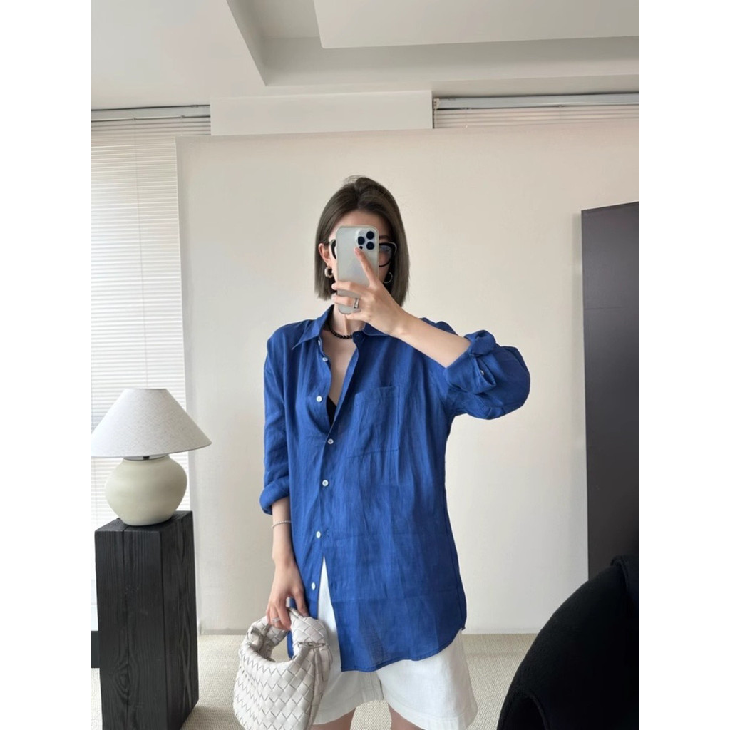 เสื้อเชิ้ตแขนยาวผ้าลินินผู้หญิงฤดูร้อนบางหลวมเงินเก่าสไตล์ รูปที่ 8