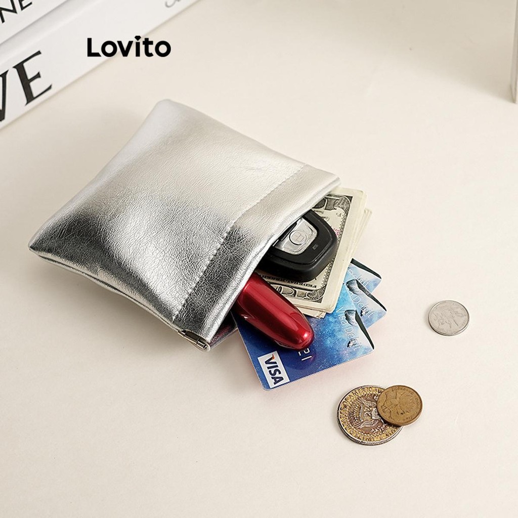 Lovito กระเป๋าสตางค์ผู้หญิง กระเป๋าใส่เหรียญ หนัง PU กันน้ำ ขนาดเล็ก สีพื้น สไตล์ลำลอง LFA40318