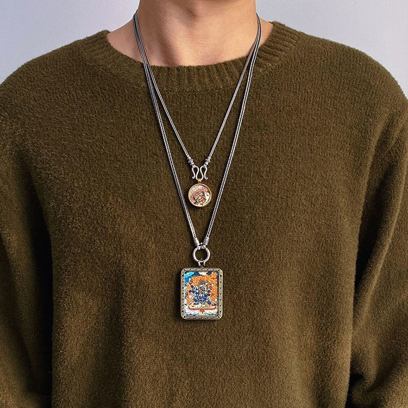 Unresticted S925 เงินสเตอร์ลิงปลอดภัยรูปแบบ Amulet CHAIN สร้อยคอผู้ชาย High-End Thangka Lanyard ยาวเ