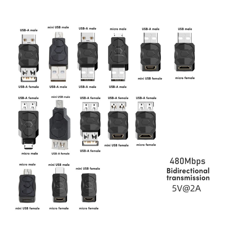 Arizo อะแดปเตอร์ USB เป็น Micro USB ชายหญิง Micro to Mini USB Converter Connector 480M