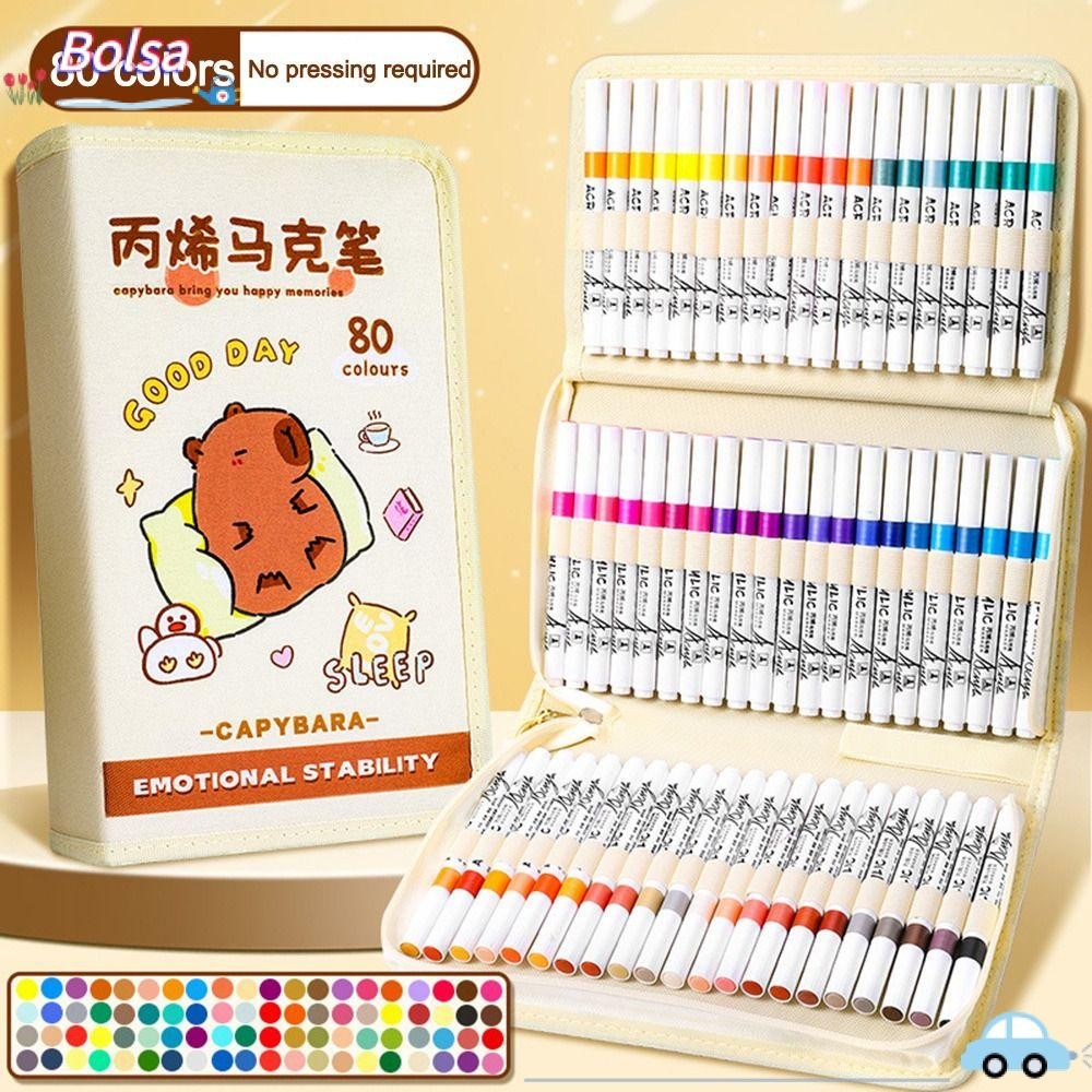 Bolsa Capibara เด็กปากกาอะคริลิค,สีถาวร 12/24/36/48 สี Graffiti Marker ปากกา, Professional เครื่องเขียนกันน้ําสีปากกานักเรียน