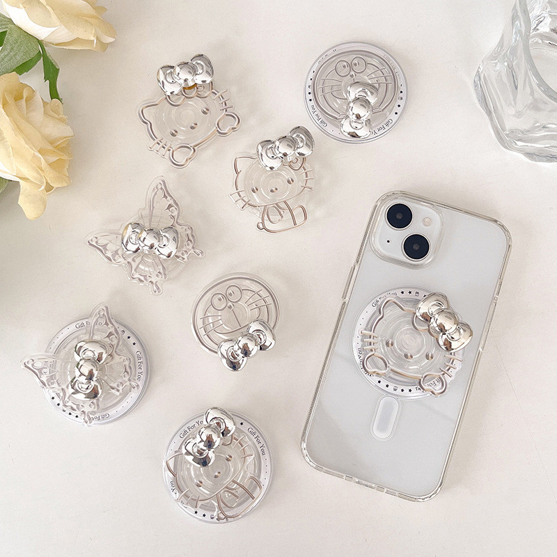 น่ารักclear Catรอบแม่เหล็กที่วางโทรศัพท์สําหรับIPhone 16 15 14 13 12 Pro Max 14 PlusพับPopแหวนGripยืดโต๊ะP3