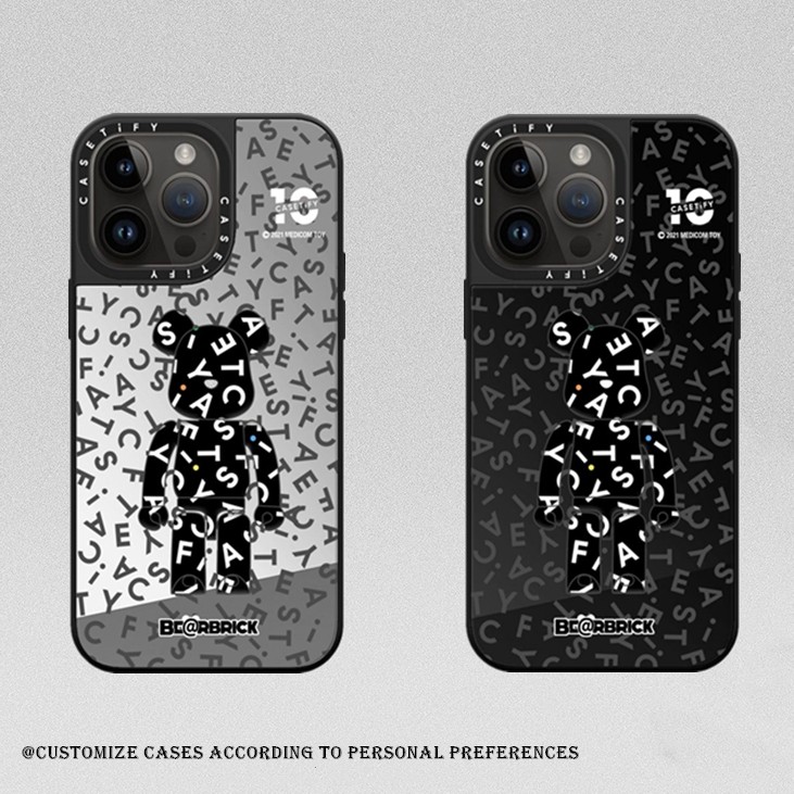 CASETi be@rbrickเคสโทรศัพท์สําหรับiPhone 16 16Pro 11 12 13 14 15 Plus Pro Max Hardกระจกแม่เหล็กปกแข็งสีดํา
