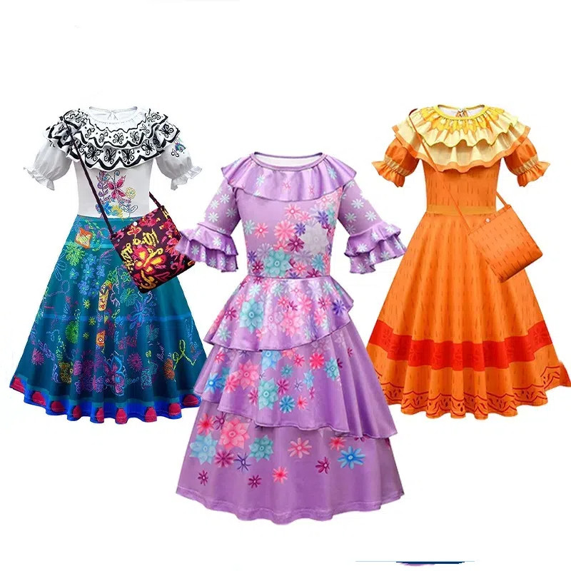 Encanto Theme เครื่องแต่งกายคอสเพลย์ Isabella เครื่องแต่งกายสาวชุดพร้อมกระเป๋า