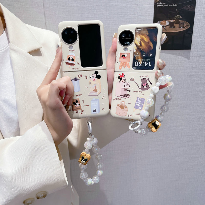 เคสโทรศัพท์แบบพับได้สําหรับ Oppo Find N2 N3 Flip Cute Coffee Mickey Minnie Bracelet Macaron PC Hard tpu เคสโทรศัพท์
