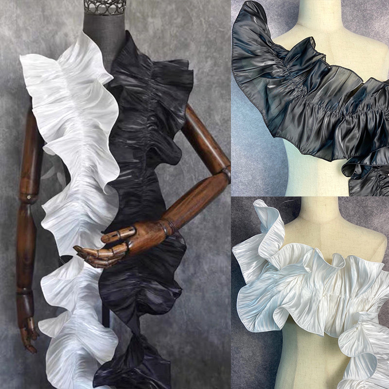 1ปี/91เซนติเมตร ทําเอง ผ้าลูกไม้คลื่นใหญ่จีบผ้าไหม3ง ดอกไม้ตัดนุ่มเงาซาตินอุปกรณ์เสื้อผ้า