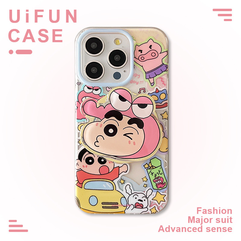 ตลกจระเข้เครยอนชินจังขาตั้งไร้สายชาร์จแม่เหล็กเคสโทรศัพท์เข้ากันได้สําหรับiphone 16 15 14 13 12 Pro Max IMD Anti-Scratchปลอกมือถือ