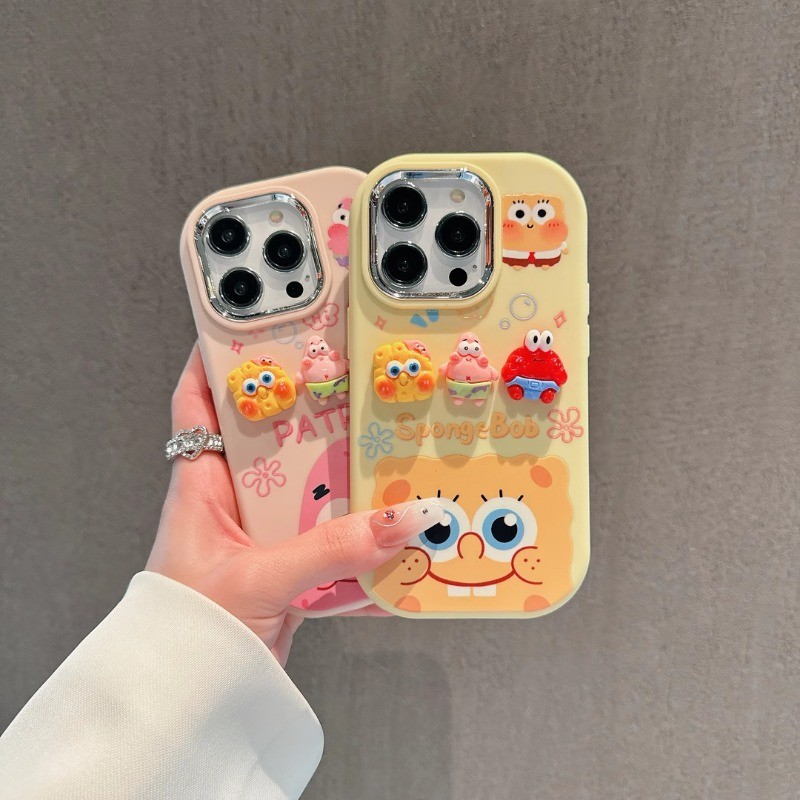 Iphone 16 15 14 13 12 11 Pro Max X XR Max 7 8 Plus INS น่ารักการ์ตูน SpongeBob SquarePants เคสโทรศัพท์กรณีนุ่ม