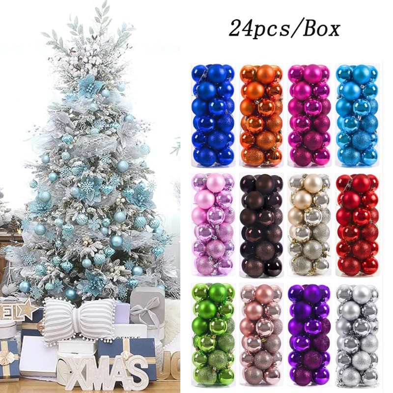 24 ชิ้น Sky Blue Christmas Balls เครื่องประดับสําหรับคริสต์มาสคริสต์มาสต้นคริสต์มาสสีชมพู Rose สีแดงตกแต่งต้นคริสต์มาสแขวนสําหรับวันหยุดงานแต่งงานตกแต่ง