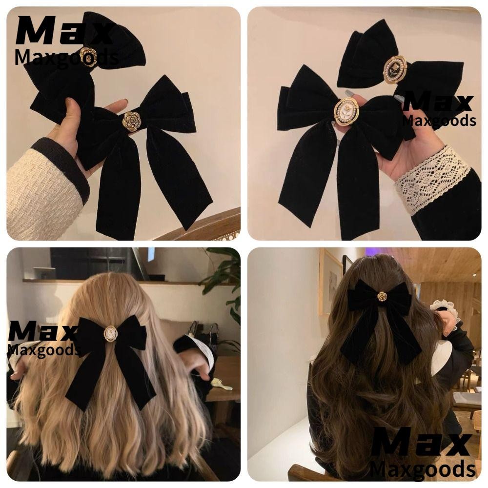 Maxg กิ๊บติดผมโบว์, Camellia Retro Bow Tie คลิปฤดูใบไม้ผลิ,ภาษาฝรั่งเศสคํา Duckbill เทศกาลของขวัญผู้หญิง Barrette High End Headdress