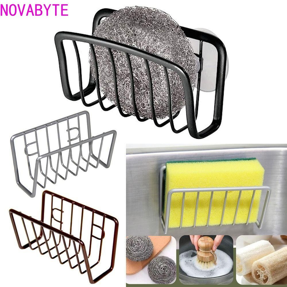 Novabyte ที่เก็บอ่างล้างจาน, ที่วางฟองน้ํา No-Punch โลหะ, กันสนิมกันน้ําคุณภาพสูง 3 สีที่ใส่ฟองน้ําอ่างล้างจานห้องครัว