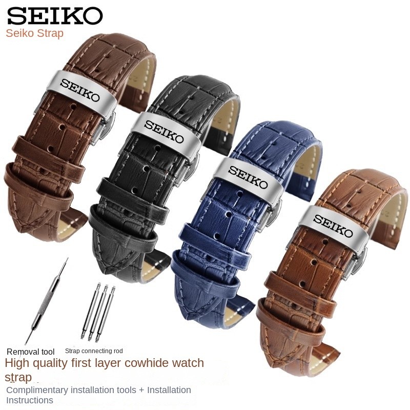 14/16/20/22/24 มม.สําหรับ SEIKO No.5 SEIKO สายหนัง SNXS79K1 สายนาฬิกาผีเสื้อ Clasp สร้อยข้อมือ 20 มม