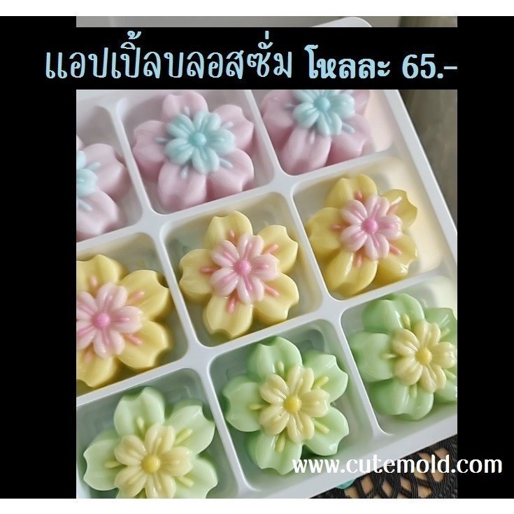 12ชิ้น /1 โหล / พร้อมส่ง/ถูก/คมชัด พิมพ์เดี่ยว พิมพ์ซิลิโคน พิมพ์วุ้น ขนมชั้น ลาย แอปเปิ้ลบลอสซั่ม 5 ซม