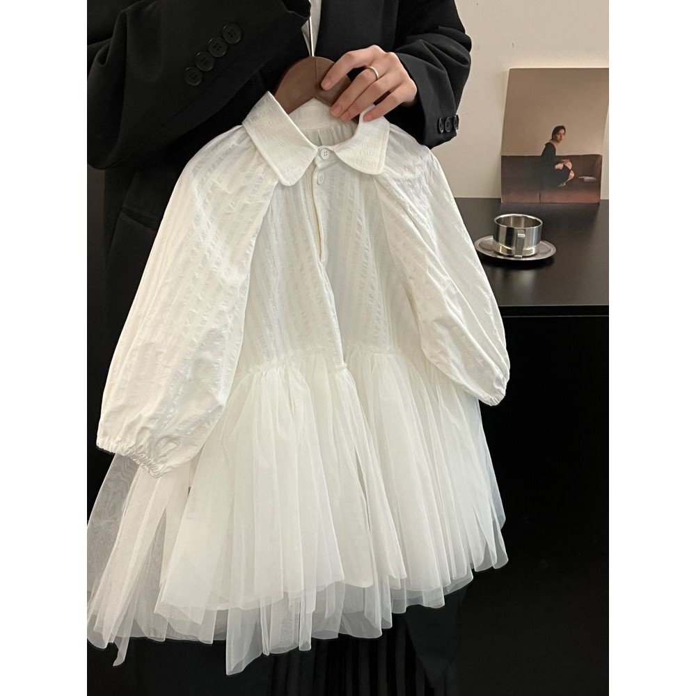 สาวแต่งตัว2024ฤดูใบไม้ร่วงสไตล์ตะวันตกสไตล์ใหม่เด็กเย็บกระโปรงผ้ากอซทารกอารมณ์สีทึบเสื้อกระโปรง - รูปที่ 6