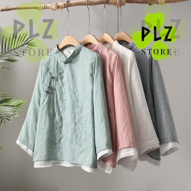 เสื้อ Top Plus Size Baju Raya Ramadan เสื้อผู้หญิง Cheongsam สไตล์วินเทจ