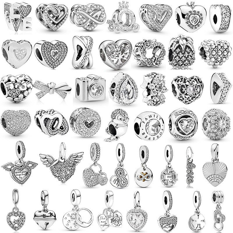 สร้อยข้อมือลูกปัด Silver Diamond Love Bell สําหรับ Pandora Charm/เครื่องประดับ DIY