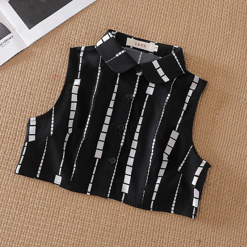 เสื้อสเวตเตอร์แต่งตุ๊กตาปกปลอมเสื้อผู้หญิงคอปกเสื้อแมทช์ลุคง่ายสีดำและสีขาวฤดูใบไม้ร่วงและฤดูหนาวปกเ