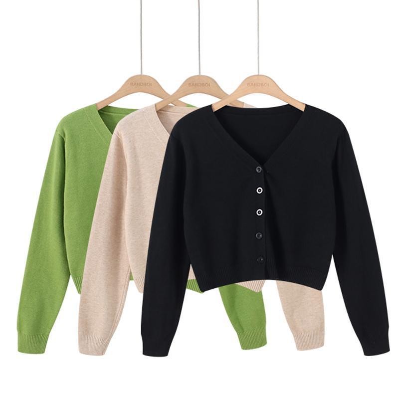 เสื้อคาร์ดิแกนถักผู้หญิงคอวี Slimmer ดู All-Match เสื้อแจ็คเก็ตขนาดเล็ก