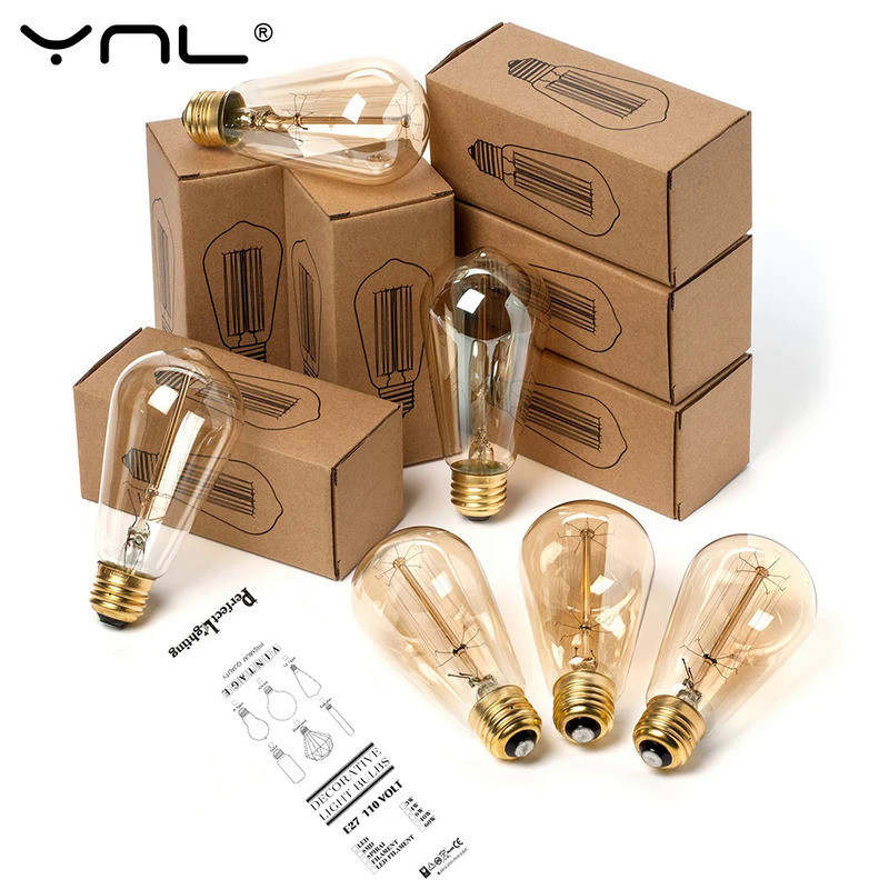 Edison Bulb E27 220V 40W ST64 A19 T45 G80 G95 G125 Incandescent Filament Bulb Lighting Retro Edison 