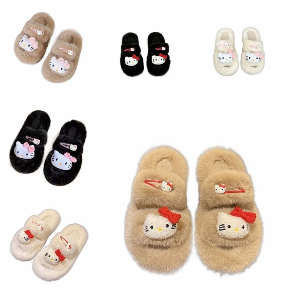 Dyruidoj1 รองเท้าแตะแมวคิตตี้, รองเท้าแตะปุยกุทัณฑ์หนา, รองเท้าบ้านกํามะหยี่สบาย Kawaii รองเท้าแตะตุ๊กตานุ่มในร่ม