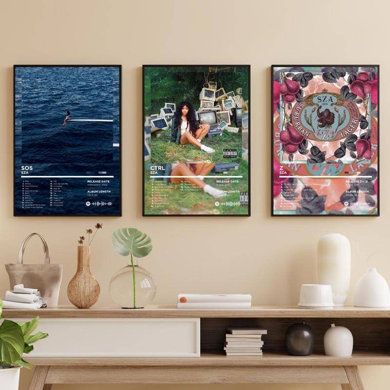 ชุดโปสเตอร์ปกอัลบั้ม 3 ชิ้น SZA, Home Décor, อัลบั้ม Music Wall Art, SZA Merch, โปสเตอร์เพลง, โปสเตอร์ SOS