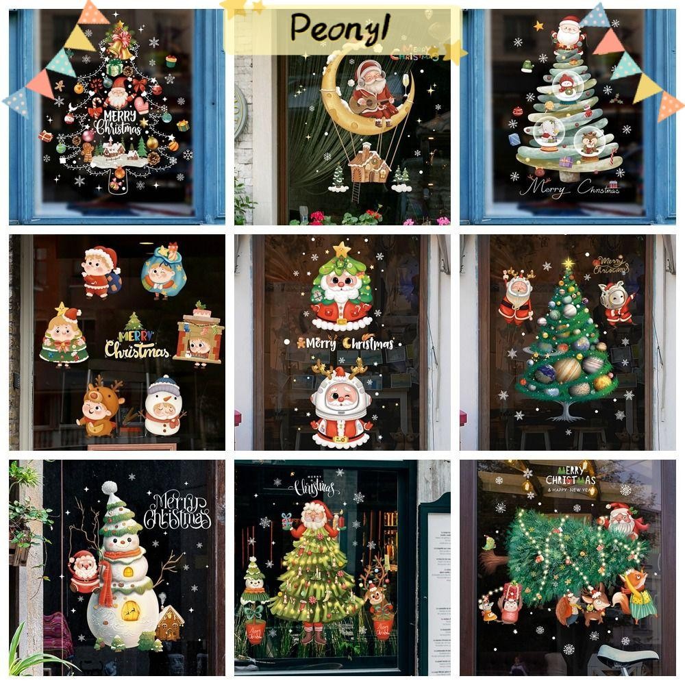 Pdony สติกเกอร์แก้วคริสต์มาส,การ์ตูนไฟฟ้าสถิต Santa Clause Shopwindow Decals,ของขวัญMulticolor Party Supplies DIY Xmas Tree โปสเตอร์คริสต์มาส
