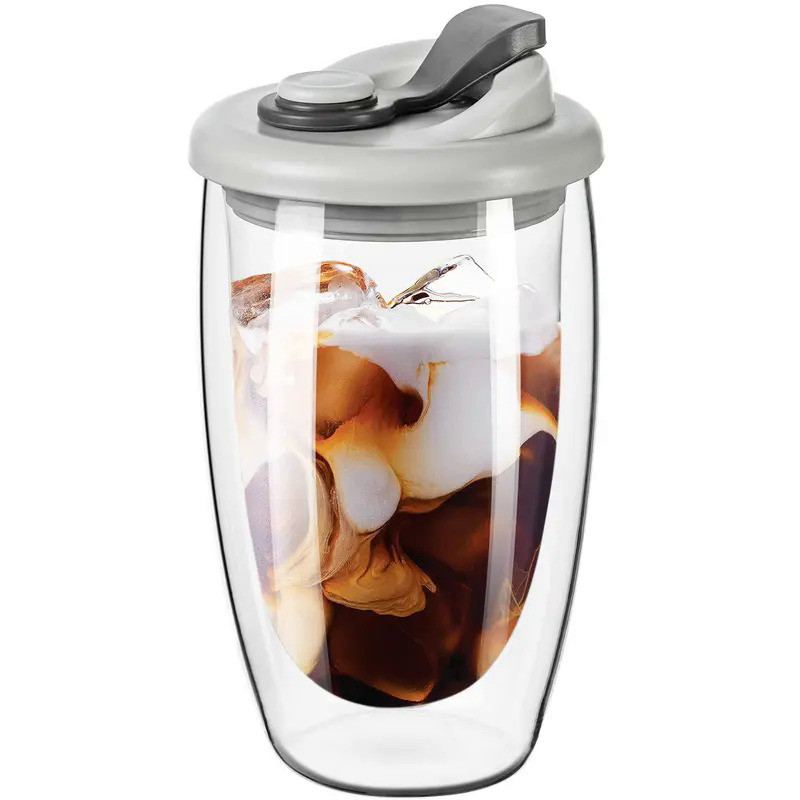 15OZ Double Wall Glasses Coffee Cups With Silicone Lid,Insulated Coffee Mug,High Borosilicate Glass 