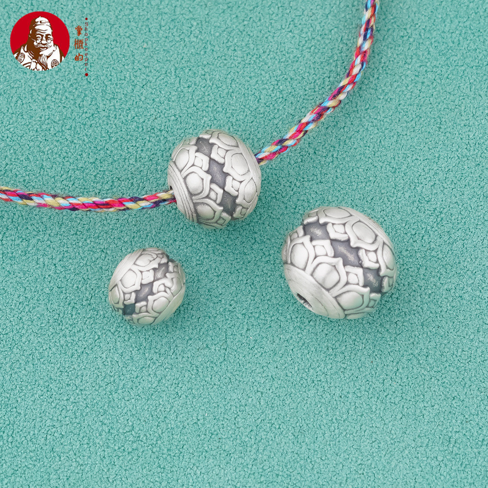 S999 เงินบริสุทธิ์ Retro Distressed 3D Hard Silver Lotus ที่นั่ง Spacer ลูกปัดรอบ DIY Wenwan สร้อยข้อมือ Lotus Pom