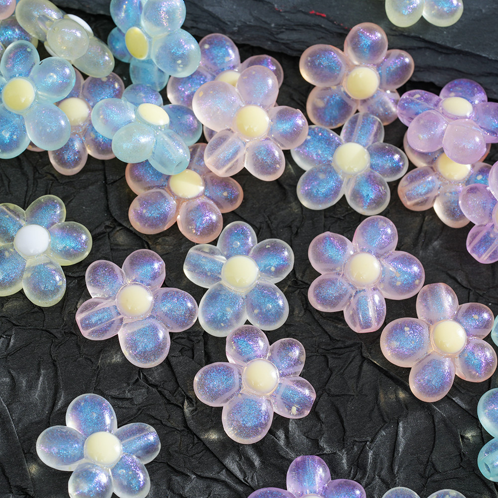 30ชิ้นเงาเมอร์เมดสีอะคริลิลูกปัดดอกไม้เสน่ห์ลูกปัดสําหรับเครื่องประดับทําห่วงโซ่โทรศัพท์อุปกรณ์เย็บผ้าลูกปัด