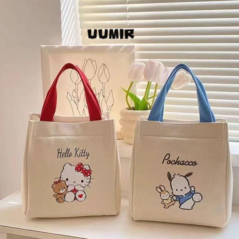 SANRIO กระเป๋าโท้ทผ้าแคนวาส,การ์ตูนคุโรมิพิมพ์กระเป๋าถือขนาดเล็ก,แฟชั่นผ้าใบความจุขนาดใหญ่ ซานริโอ ชุด กระเป๋าเก็บสําหรับผู้หญิงเด็ก