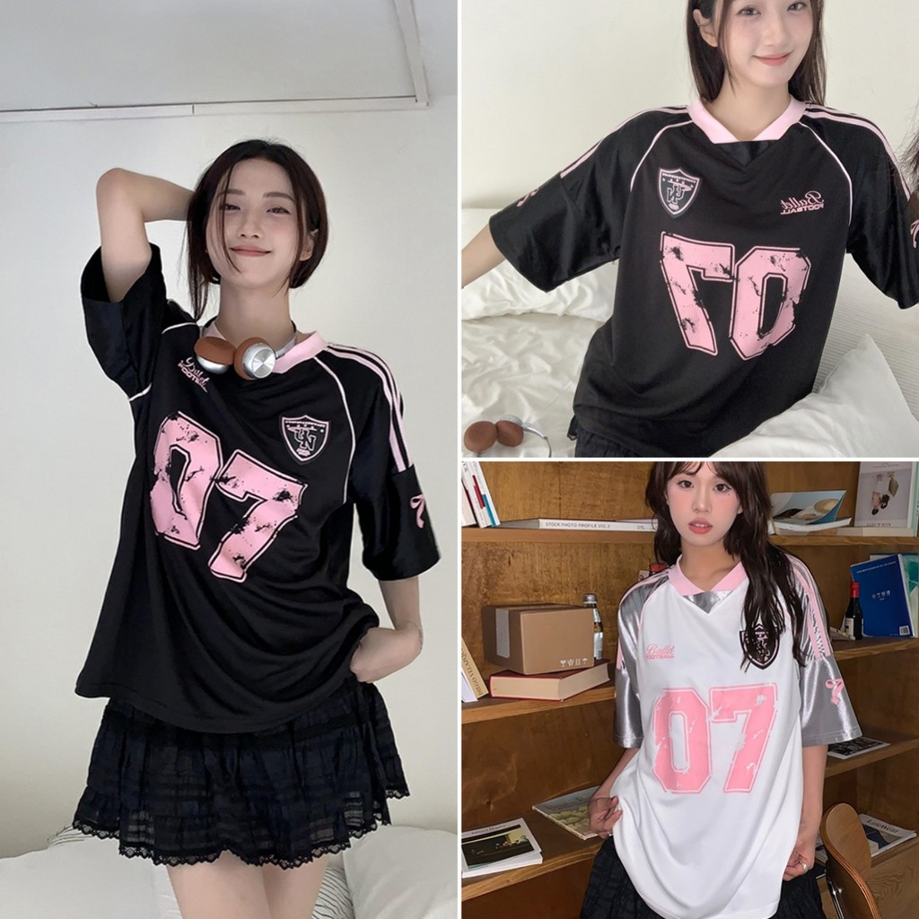 Betty house พร้อมส่ง เสื้อยืดเบสบอลผู้หญิง เสื้อยืด oversize ดีไซน์เป็นเอกลักษณ์ แขนสั้นลําลอง