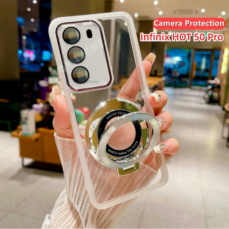 Infinix HOT 50 Pro 2024 ขาตั้งแม่เหล็กสําหรับ Infinix HOT 50Pro Hot50Pro 50i 50 Pro 4G 5G 2024 ผู้ถือ Len กล้อง Shcokproof เคสโทรศัพท์โปร่งใสนุ่มปกหลัง