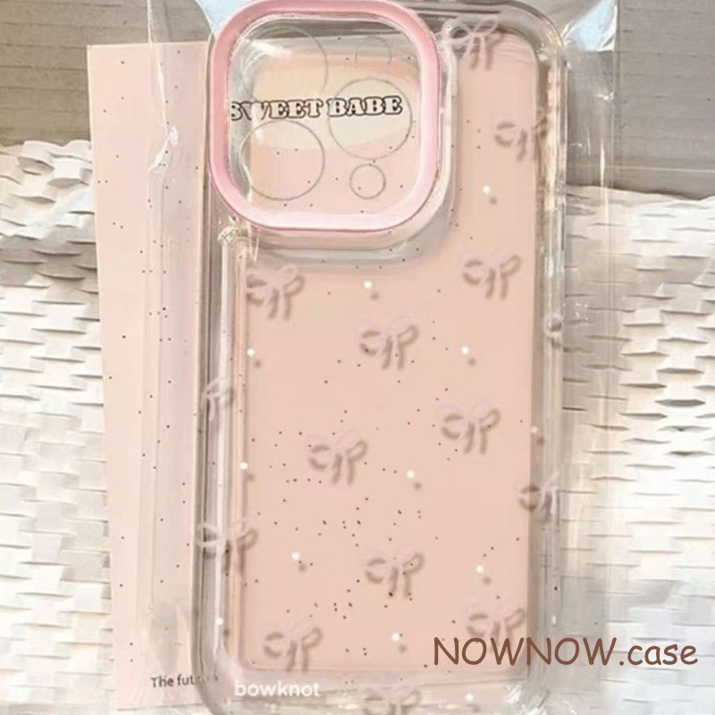 Iphone 16 15 14 13 12 11 Pro Max X XR Max 7 8 Plus INS สาวสีชมพูน่ารักโบว์เคสโทรศัพท์โปร่งใสเคสโทรศัพท์คู่ปกอ่อน